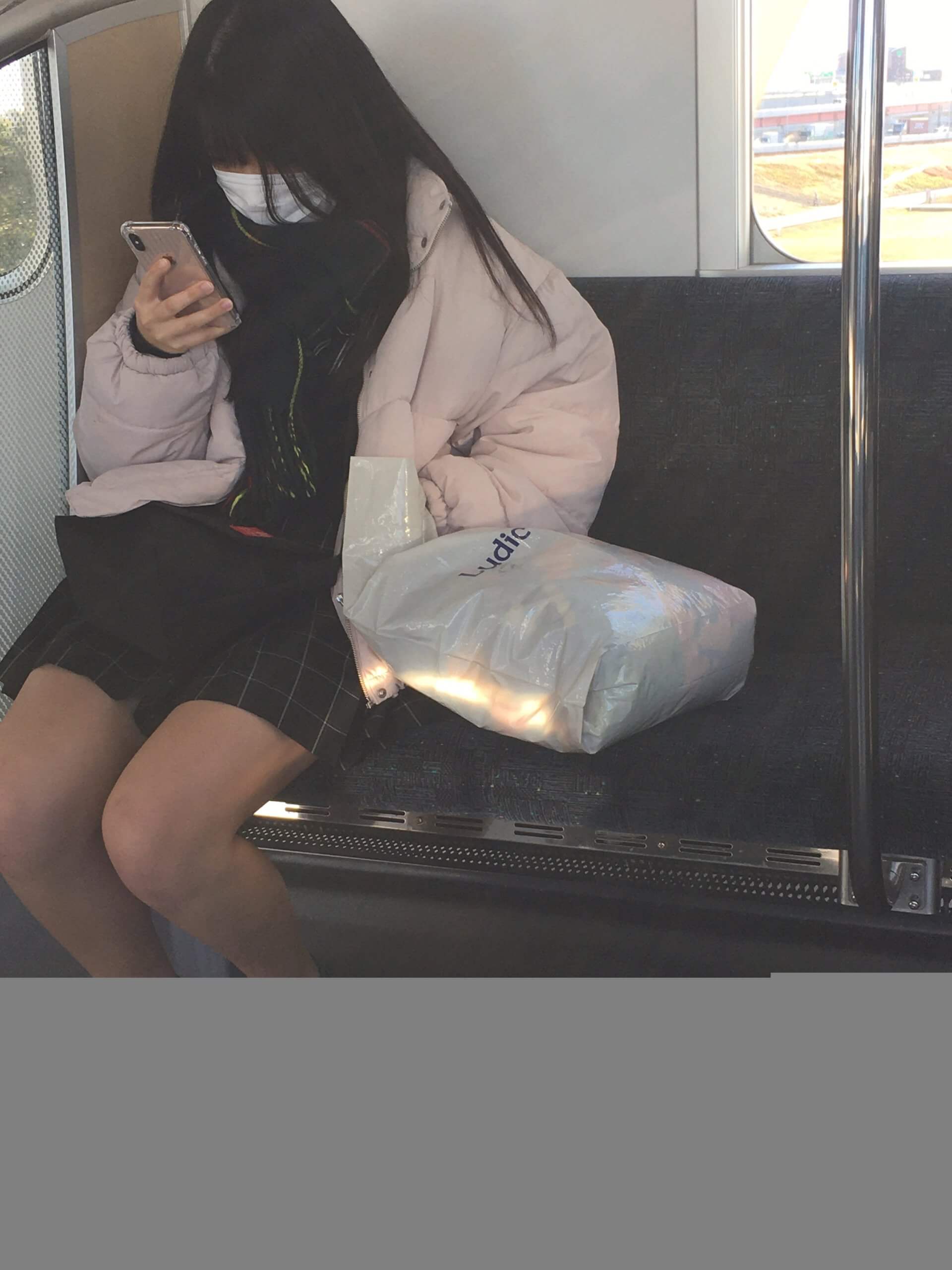 【画像】女子高生を電車内でこっそり盗撮したけしからん行為がこちら